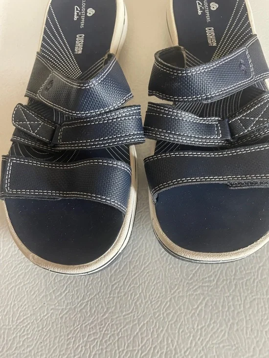 Clarks Cloudsteppers Cushion Soft Navy Slide In Sandals. Good Condition. Size 6M - Picture 3 of 14